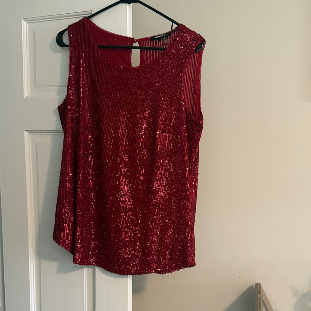 DKNY Sparkling Red Sequin Tank Top